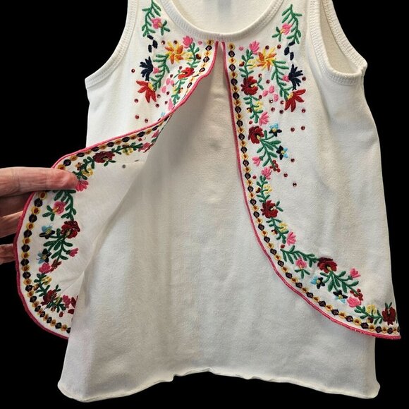 Hannah Blanana White Embellished Tank Girs 5 Colorful Rhinestones Embroidery - Picture 4 of 7